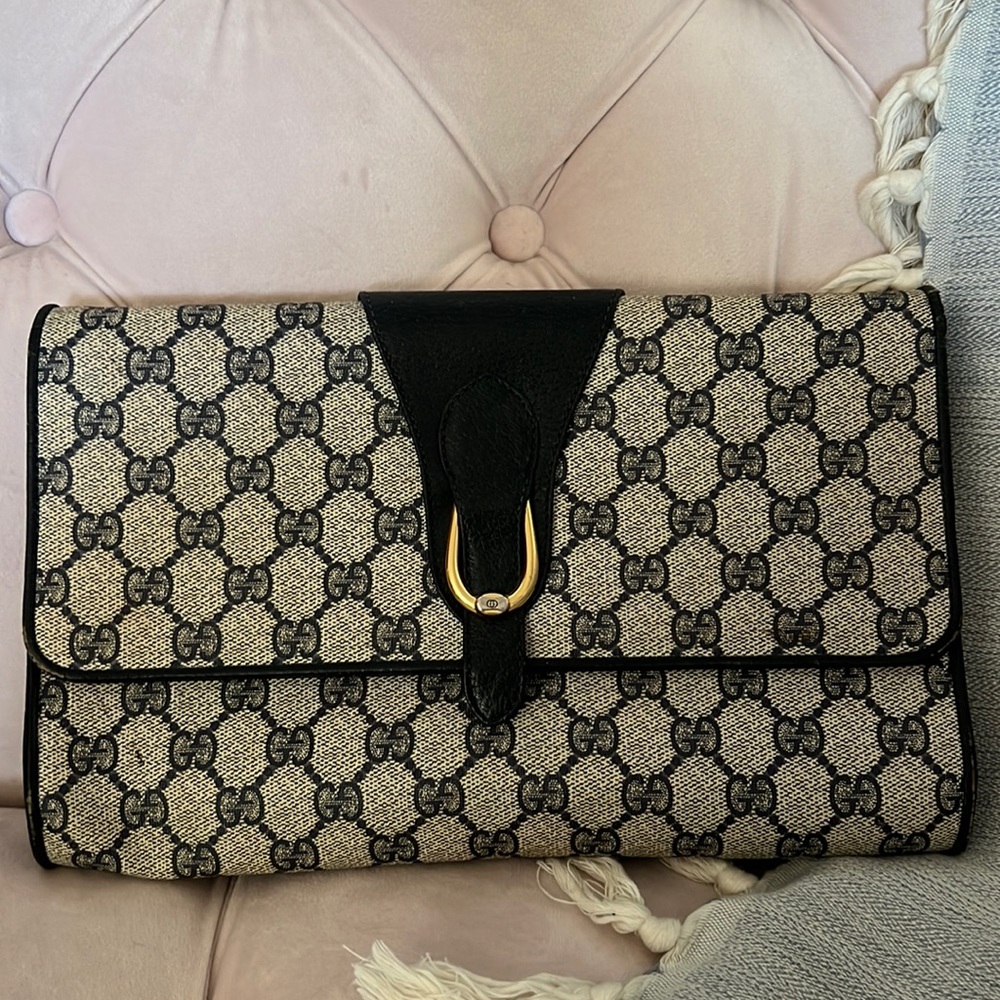 Vintage Gucci GG canvas bag PVC leather navy blue